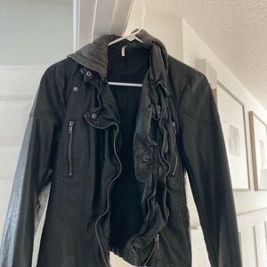 Free people faux leather jacket with hoodie!